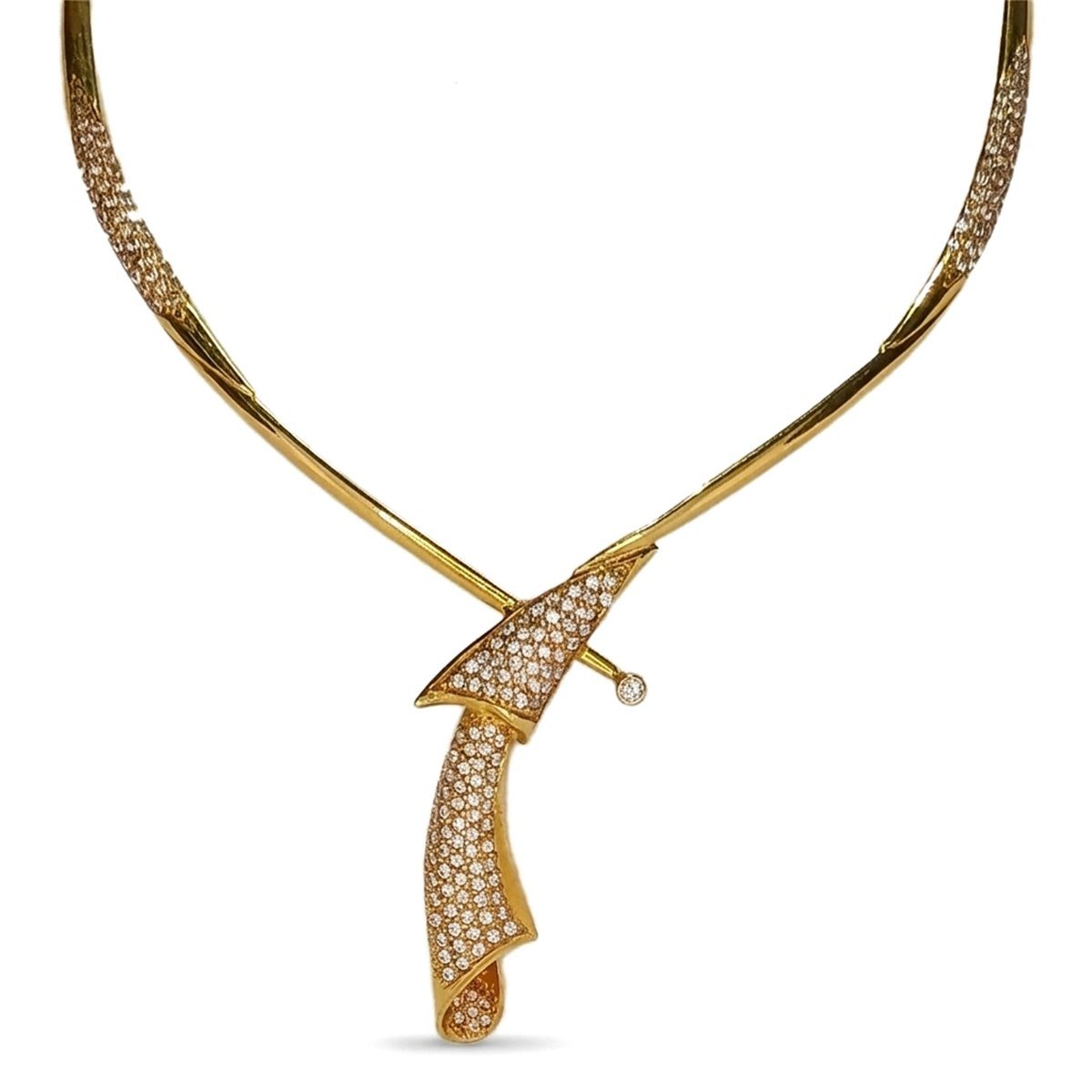 Pave Ribbon Necklace — 22K gold Necklaces & Chains, front view